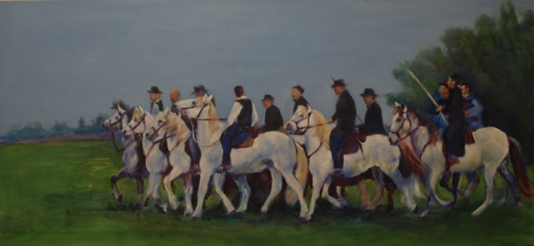 Camargue Painting by Karen Brenner - On the Way to the Arena 40x24in oil on masonite