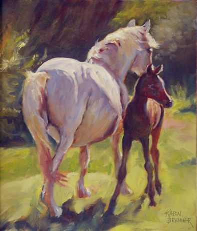 Horse Painting by Karen Brenner - Mares & Foals - Alert