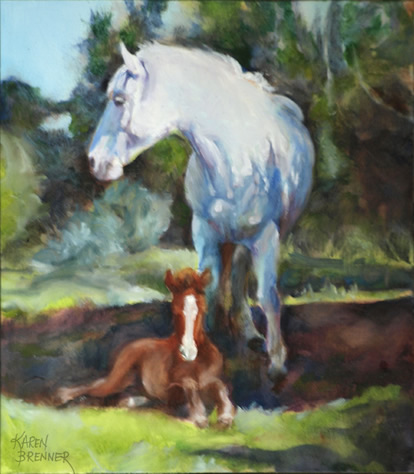 New Mares & Foals Painting by Karen Brenner