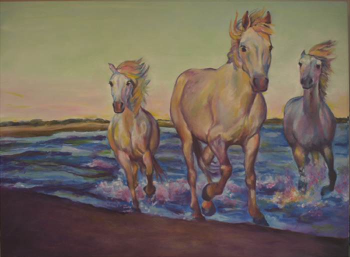 Camargue - Three Coming out of the Sea - oil painting by Karen Brenner