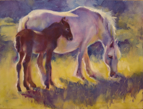 Horse Painting by Karen Brenner - Mares and Foals - Close by Mom