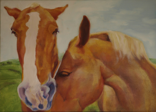 Shires at Grant-Kohrs Ranch, oil painting by Karen Brenner