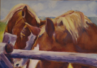 Shy Shires - Grant-Kohrs Ranch National Historic Site, oil painting by Karen Brenner