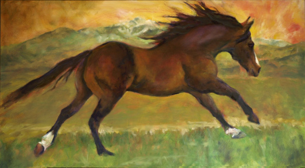 Wind Her Up Nic - Quarter Horse Stallion 4LQH Ranch in Montana - oil painting by Karen Brenner