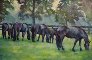 Friesian mares painting