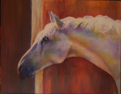 Carignan - Holsteiner gelding - oil on masonite - Horse Paintings by Karen Brenner