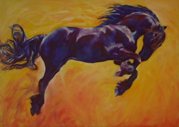 Syb Ygrek - Friesian gelding - oil painting by equine artist Karen Brenner