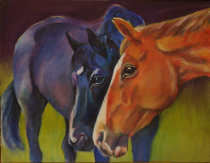 Varom and Frenchie - oil horse painting by Karen Brenner