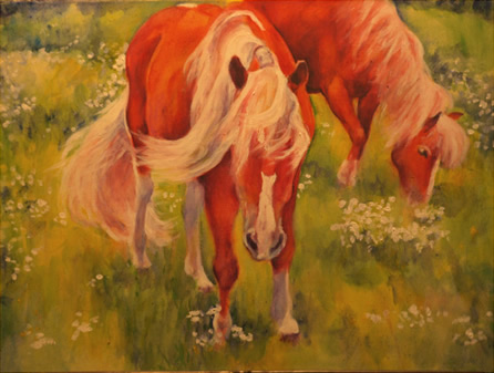 Ace of Spades and Cute as a Button - horse painting by Karen Brenner