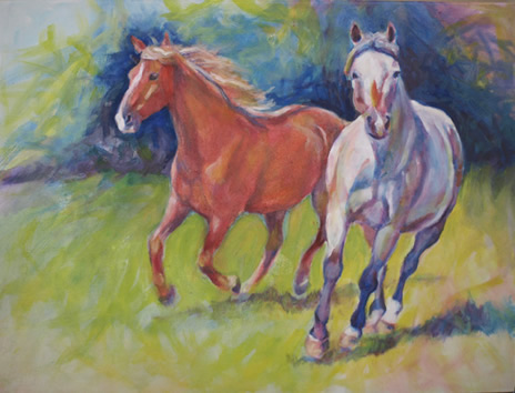 Beau and LuLu - TWH and Appy/Arabian - Beautiful Horses of Tennessee painting by Karen Brenner