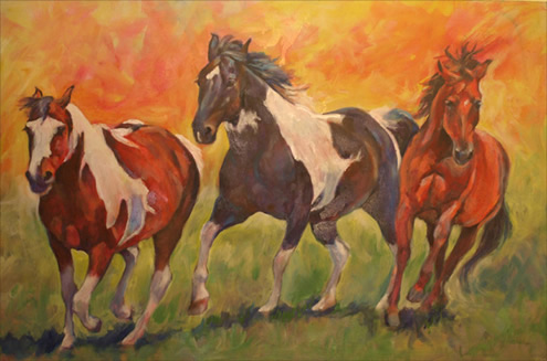 Dandy and Friends - Horse Paintings by Karen Brenner - oil on masonite