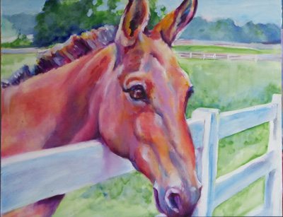 Doolittle  - bucksikn mule - painting by Karen Brenner