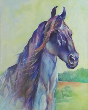 Indigo Blue - blue roan Tennessee Walker stallion, painting by Karen Brenner