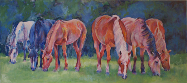 Kylah's Mustangs-Half Dozen, horse painting by Karen Brenner