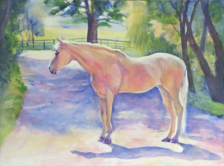 Missy - Palomino Quarter Horse - painting by Karen Brenner