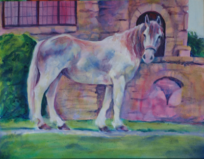 Phantom - a colorful draft horse painting by Karen Brenner