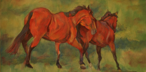 Red and Friend - Horse Paintings by Karen Brenner