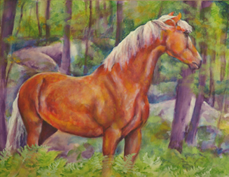 Palomino horse painting, Trigger, by equine artist Karen Brenner